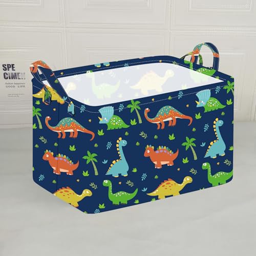 ACMUUNI Dinosaur Storage Basket, Rectangular Nursery Toy Bin with Handles