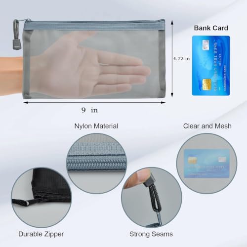 Nylon Mesh Cosmetic Bag - 4.72x9 Inch Small Zipper Pouch for Travel and Purse