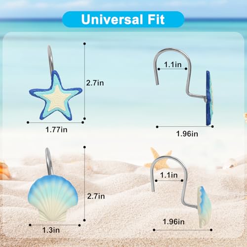 Blue & White Starfish Shower Curtain Hooks Set of 12