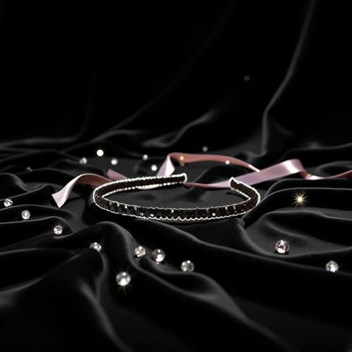 PurYupearl Black Crystal Rhinestone Headband Two-Row Beaded Hair Band