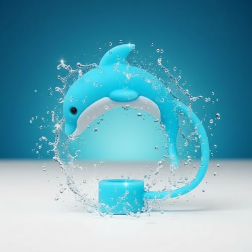 Blue Dolphin Silicone Straw Caps - 10mm Dust-Proof Reusable Lids