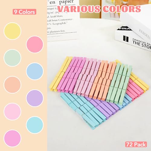 Skdtazrz 72 Pack Pastel Colored Wooden Clothespins - 2.9 Inch Craft Pins