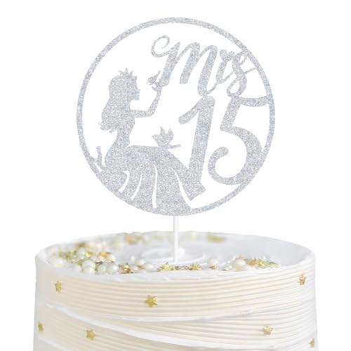 Mis Quince 15 Cake Topper - Elegant Silver Glitter Decoration