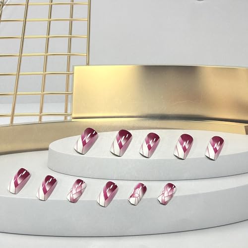 Wine Red Medium Square Press on Nails Glossy False Nails Set