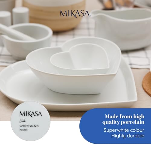 MIKASA Chalk Porcelain Heart-Shaped Bowl, Large Heart Bowl for Snacks and Salads, 21cm | White Serving Dish for Parties and Buffets | Dishwasher Safe & Gift Packaged