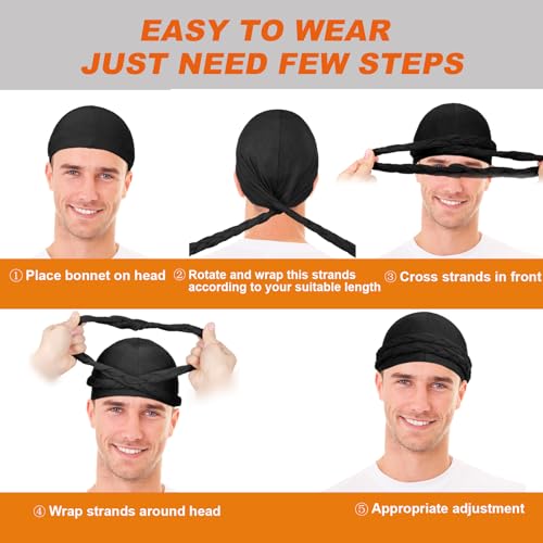2 Pcs Satin Lined Turban Silky Head Wraps for Men with Long Twist Straps, Halo Turban Mens Turban Head Scarf for Hair