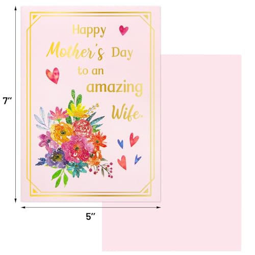 Gold Foil Happy Mother's Day Card for Wife - 5x7 with Stickers