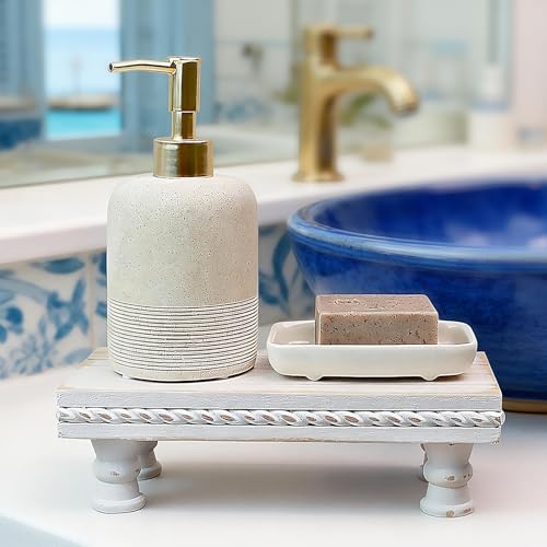 Waterproof Wooden Bathroom Tray Pedestal Stand - 8.6-Inch White