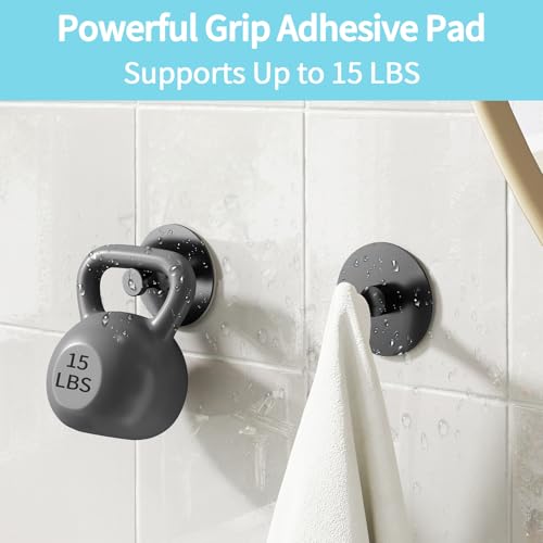 STWWO Adhesive Hooks for Walls, Heavy Duty Aluminum Towel Hooks - 4 Pack Black
