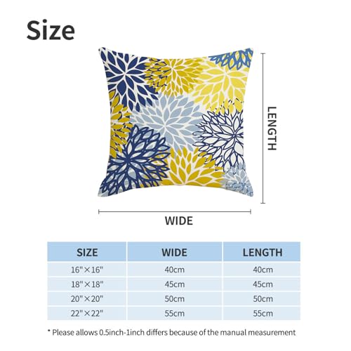 AWJTNCQ Dahlia 18x18 Inch Set of 2 Spring Floral Pillow Covers - Yellow & Blue Geometric Farmhouse Linen Outdoor Decor