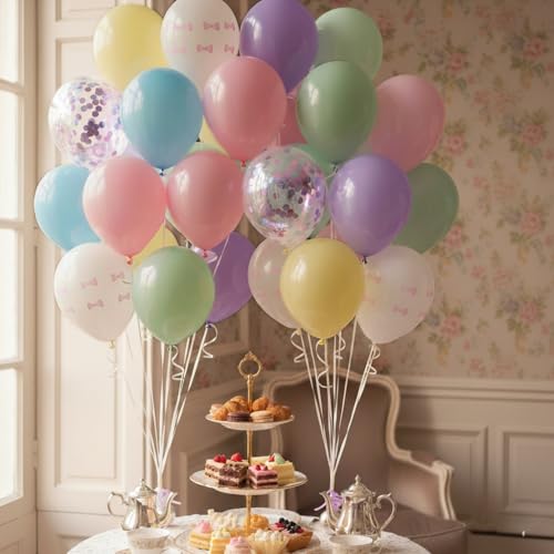 Pastel Bow Balloon Set - 55 Pcs Confetti & Macaron Party Decor