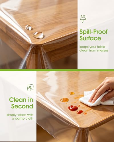 Clear PVC Tablecloth Protector 60 x 84 Inch - Waterproof Rectangular Cover