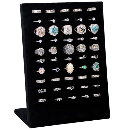 Velvet Ring Display Stand with 50 Slots - L-Shaped Jewelry Organizer
