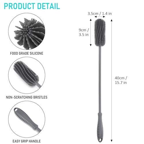 15.7" Extra Long Silicone Bottle Brush - Gray for Narrow Neck Bottles