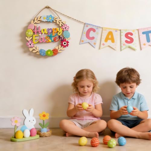 Easter Bunny Wooden Wreath Decoration - 2PCS Rustic Door Sign