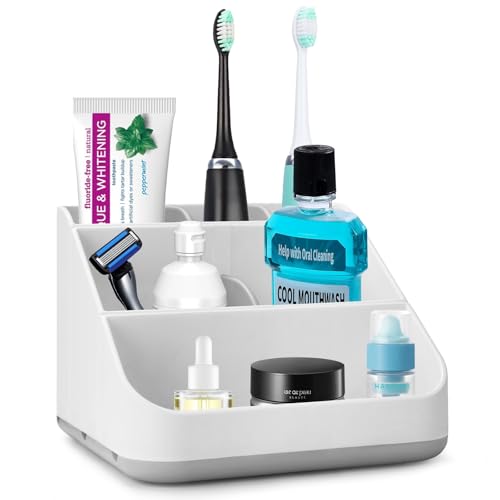 Multi-Functional Bathroom Toothbrush Holder with 6 Slots - Grey