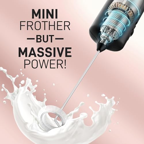 Zulay Mini & Mighty Milk Frother Wand – Black Portable Handheld Coffee Foam Maker