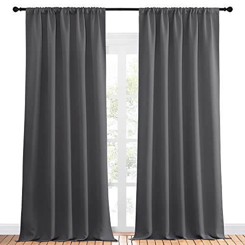 NICETOWN Grey Blackout Curtain Panels 52x95 Inches - Pack of 2, Thermal Insulated, Light Blocking Drapes for Living Room