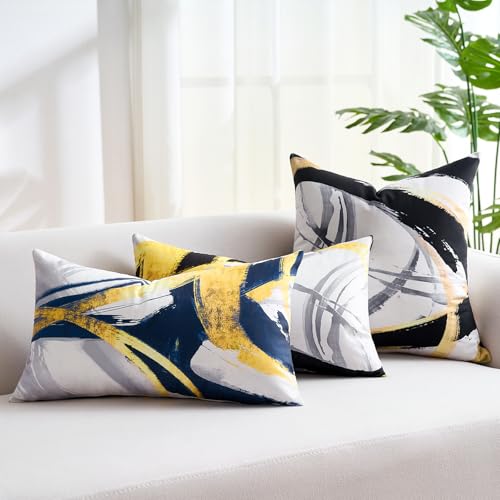 Wosendy Navy Blue Lumbar Throw Pillow Covers 12x20, Set of 2 Abstract Gold