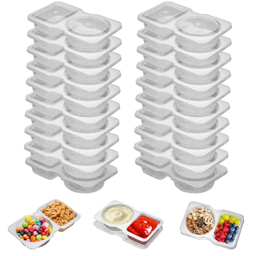 UVHJW 20-Pack Reusable Snack Containers with Lids - 2-Compartment Dipping Cases for Portion Control & Outdoor Use