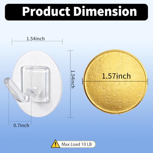 Fzundken Round Small Adhesive Wall Hooks - Damage-Free Transparent Towel & Coat Hooks, Set of 20