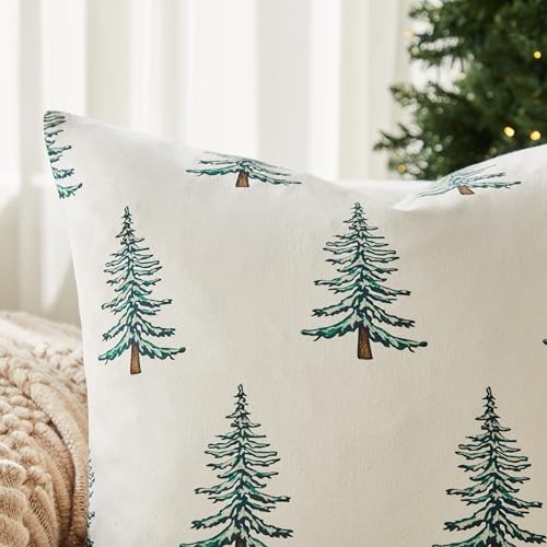 Winter Tree Christmas Pillow Covers, 18x18 Inch Cotton Set of 2