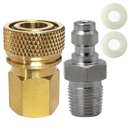 1/8 NPT Female Connector and 8mm Male Plug Fill Nipple Quick-Disconnect Set, Copper - Stainless Steel - Remote Line Male & Female Set for PCP Foster Paintball Airsoft Air Gun Tool