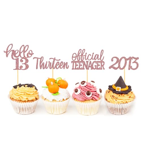 24-Piece Rose Gold 13th Birthday Cupcake Toppers - Official Teenager Decor