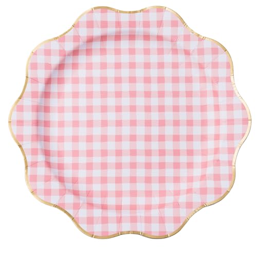 Elegant Light Blue Gingham Plates, Pack of 8 - 10.75" Disposable Dinner Plates