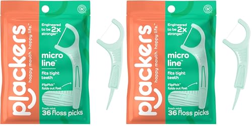 Plackers Micro Line Dental Floss Picks with Fold-Out Toothpick, Mint, 72 Count