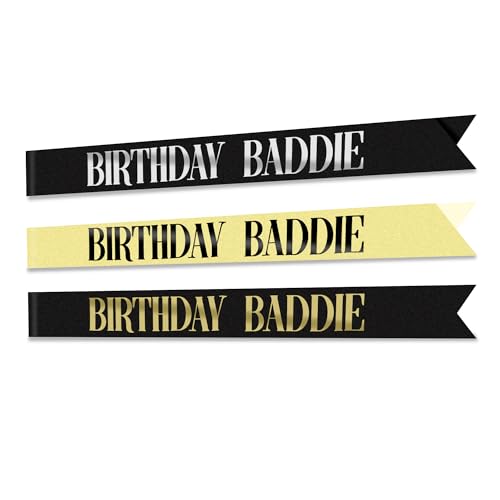 Exacoo Birthday Baddie Sash Black Satin with Silver Foil Lettering