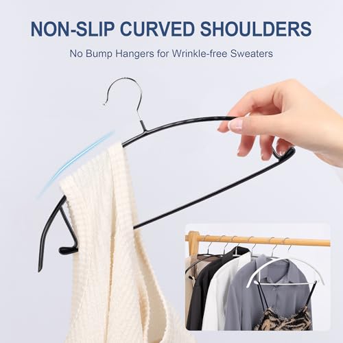 BESSLEE Non-Slip Rubber & Rust-Free Metal Sweater Hangers - Black, 16.5" (Pack of 5)