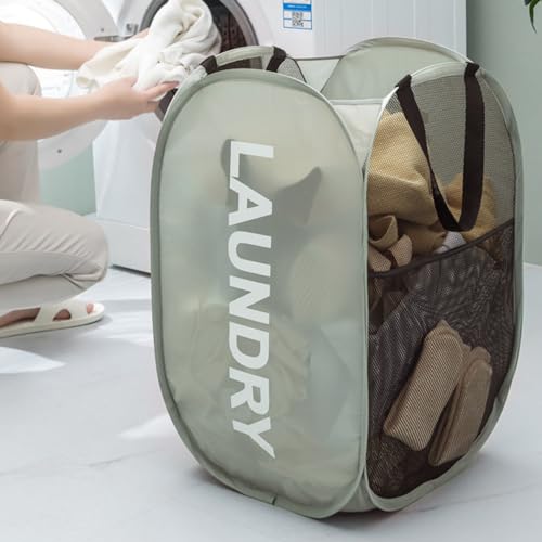 Larpur 2-Pack Pop-Up Mesh Laundry Hampers, Collapsible Gray & Pink Baskets
