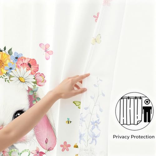 Mocsicka Easter Shower Curtain 71x71 Inch Bunny Eggs Bathroom Decor with 12 Hooks
