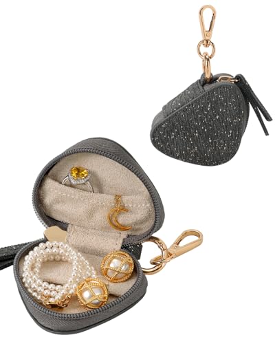 COOLYOUTH Travel Jewelry Case with Keychain Mini Leather Pouch Grey