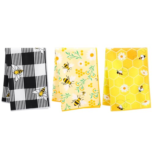 Bee Kitchen Towels Set - 3 Pcs Cute Animal Design, 24x16 Inch