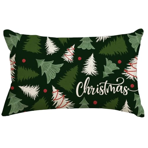 RABUSOFA Green Christmas Tree Lumbar Pillow Cover, 12x20 Inch Holiday Decor