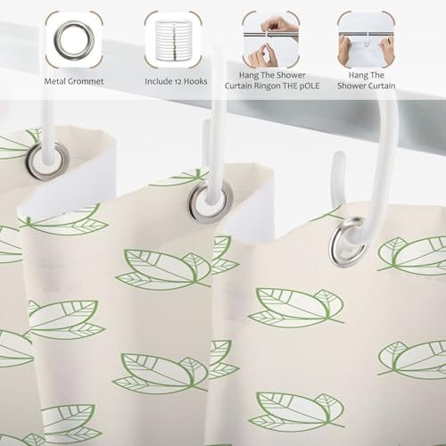 Yeele Minimalist Green Leaf Shower Curtain - Waterproof 36x72 Inch