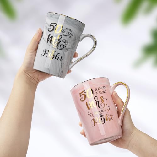 Pink & Grey 50th Wedding Anniversary Gift Set for Couples - Mr & Mrs Right Mug