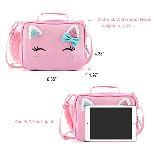 AO ALI VICTORY Insulated Lunch Bag for Girls - Cat Pattern B-PINK