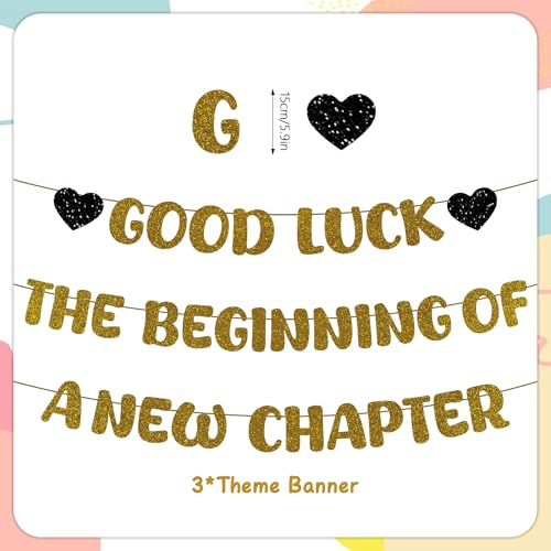 Gold Glitter Good Luck Banner Garland - 3 Pcs Farewell Decorations