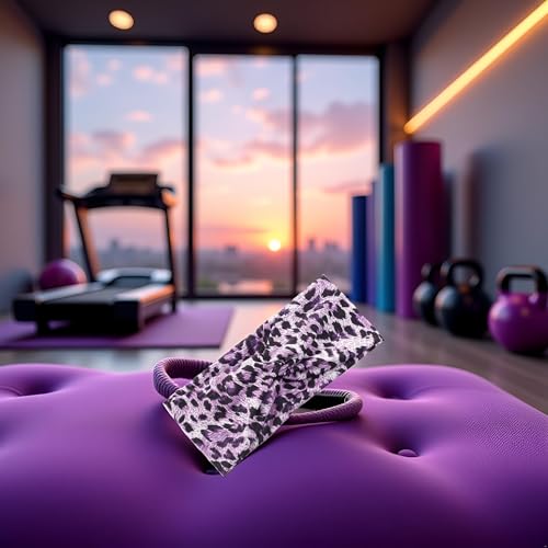Purple Leopard Print Cross Elastic Headband for Gym and Everyday Wear