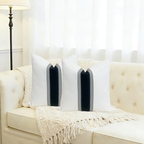 Slow Cow Black White Patchwork Throw Pillow Covers 18x18" - Pack of 2