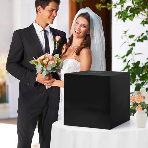 Black Card Box for Weddings & Events - 10x10x10 Inch Gift Holder