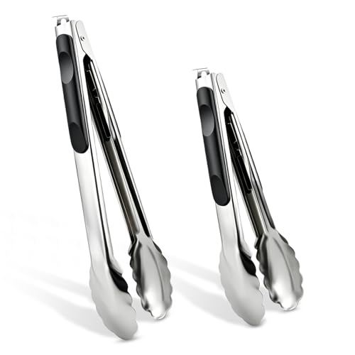 AskBed Stainless Steel Kitchen Tongs 9/12 Inch for Cooking BBQ & Salad