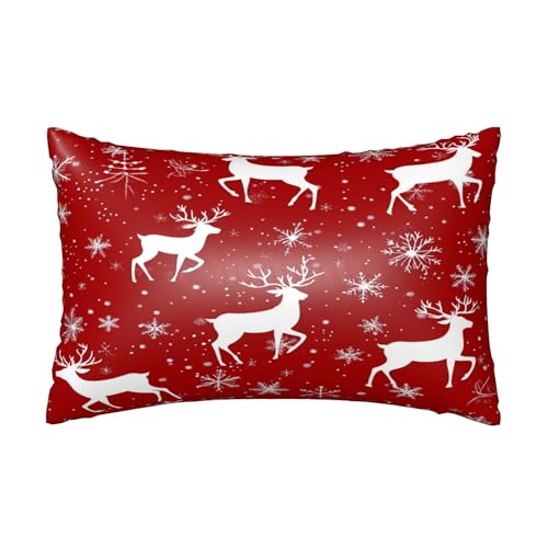 Satin Pillowcase Queen Size Deer Snow Red Christmas Pillow Cover