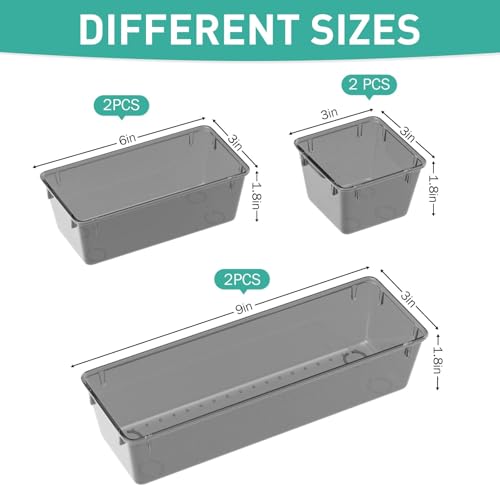WOWBOX 6 Pack Black Clear Drawer Organizer Set - Stackable Storage Bins