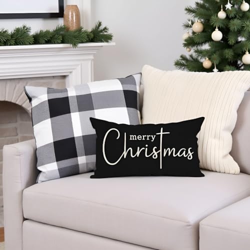 PANDICORN Christmas Throw Pillow Cover 12x20, Charcoal Black Farmhouse Decor