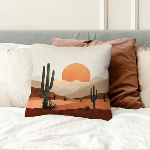 Boho Western Throw Pillow Cover 18x18, Southwest Desert Landscape Case