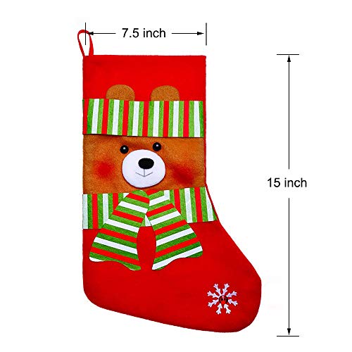 Large 15 Inch Christmas Stockings Set with Santa Snowman Reindeer Bear - Holiday Decor & Gift Pouch, 4 Patterns